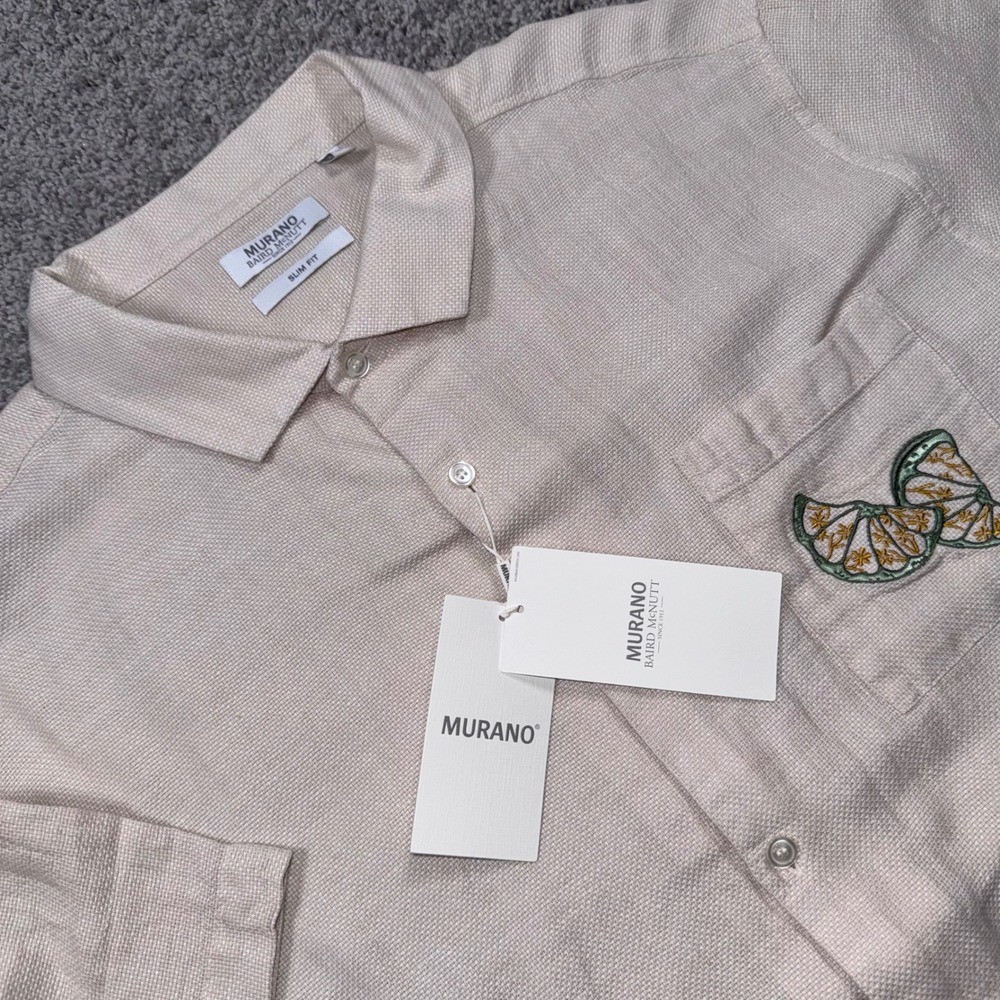 Murano Baird McNutt Button Down Mens Linen Blend Embroidered Tan XXL NEW